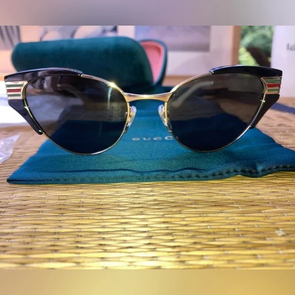 Gucci WEB STRIPE TEMPLE METAL CAT EYE SUNGLASSES